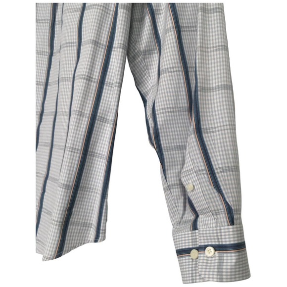 Caribbean Mens Size L Plaid Button Up Long Sleeve Collared Shirt Morrocan Blue - Picture 11 of 14